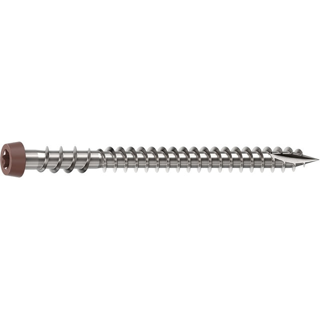 Camo 0367158BS Deck Screw, #10 Thread, 2-1/2 in L, Reverse Upper Thread, Trim Head, Star Drive, Sharp, Brown