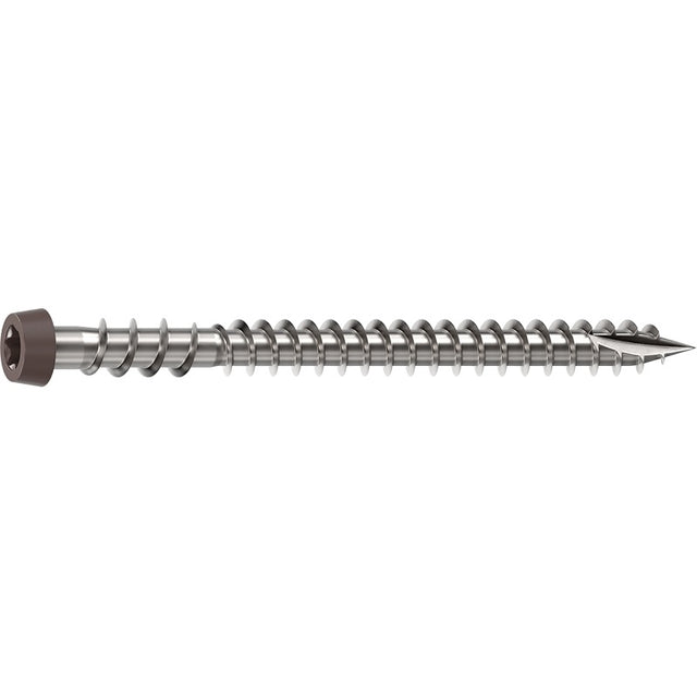 Camo 0367158DS Deck Screw, #10 Thread, 2-1/2 in L, Reverse Upper Thread, Trim Head, Star Drive, Sharp, Dark Brown
