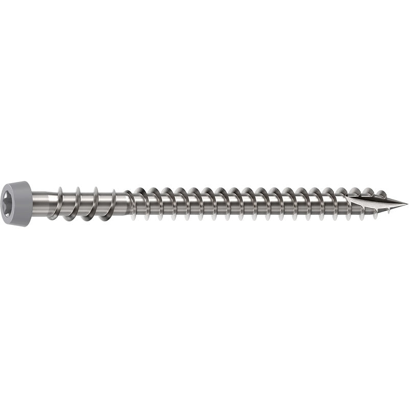 Camo 0367158ES Deck Screw, #10 Thread, 2-1/2 in L, Reverse Upper Thread, Trim Head, Star Drive, Type-17 Point, Gray
