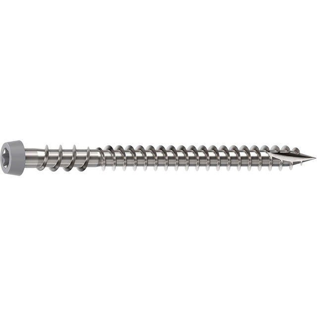 Camo 0367158ES Deck Screw, #10 Thread, 2-1/2 in L, Reverse Upper Thread, Trim Head, Star Drive, Type-17 Point, Gray