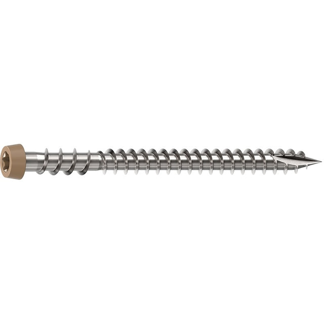 Camo 0367158TS Deck Screw, #10 Thread, 2-1/2 in L, Reverse Upper Thread, Trim Head, Star Drive, Type-17 Point, Tan