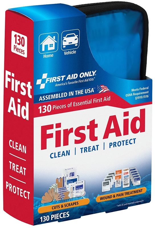 First Aid Only FAO-428 First Aid Kit, 130-Piece, Multi-Color, Includes: (10) 1 x 3 in Adhesive Plastic Bandages, Pack of 6