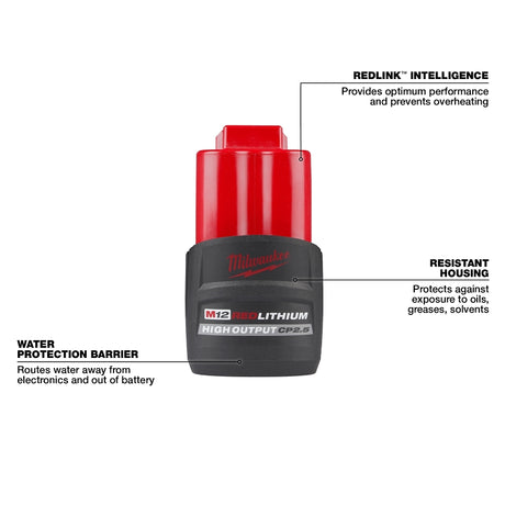 Milwaukee M12 REDLITHIUM HIGH OUTPUT 48-11-2425 Battery Pack, 12 V Battery, 2.5 Ah