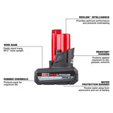 Milwaukee M12 REDLITHIUM HIGH OUTPUT 48-11-2450 Battery Pack, 12 V Battery, 5 Ah
