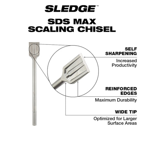 Milwaukee SDS Max SLEDGE 48-62-4084 Scaling Chisel Bit, 2 in W Tip, 3/4 in Dia Shank, SDS Max Shank, Steel