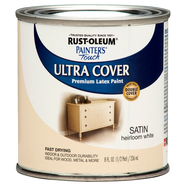 Painter's Touch Ultra Cover 267313 Latex Enamel Paint, Satin, Heirloom White, 0.5 pt