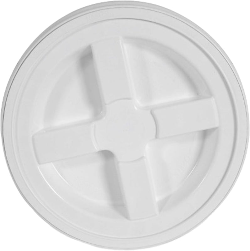 Gamma 4122E Lid, Heavy-Duty, Leak-Proof, HDPE, White, For: 3.5 to 7 gal Standard Plastic Buckets