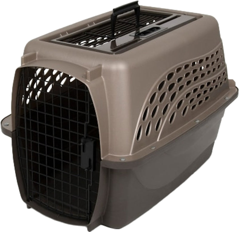 Petmate 21232 Two-Door Top Load Carrier, 16-3/4 in W, 14-1/2 in H, Plastic/Steel, Coffee Grounds/Metallic Pearl Tan
