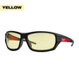 Milwaukee 48-73-2120 Safety Glasses, Black/Red Frame, Unisex, Anti-Scratch Lens, Polycarbonate Lens, Yellow Lens