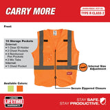 Milwaukee 48-73-5032 Safety Vest, L, XL, Unisex, Fits to Chest Size: 42 to 46 in, Polyester, High-Visibility Orange