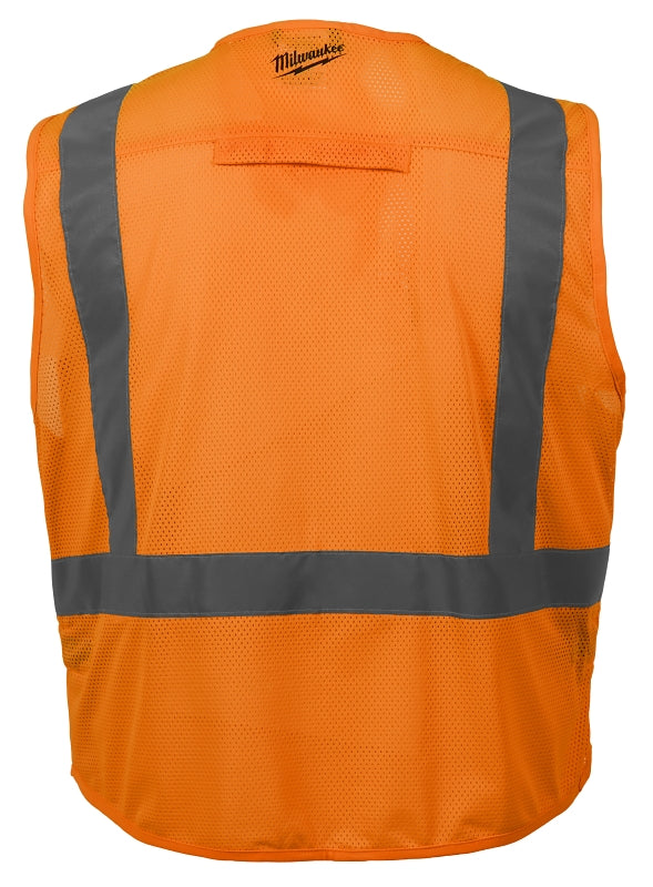 Milwaukee 48-73-5032 Safety Vest, L, XL, Unisex, Fits to Chest Size: 42 to 46 in, Polyester, High-Visibility Orange