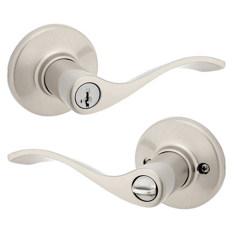 Kwikset 94050-673 Entry Door Lockset, Lever Handle, Satin Nickel, Zinc, KW1, SC1 Keyway, Re-Key Technology: SmartKey