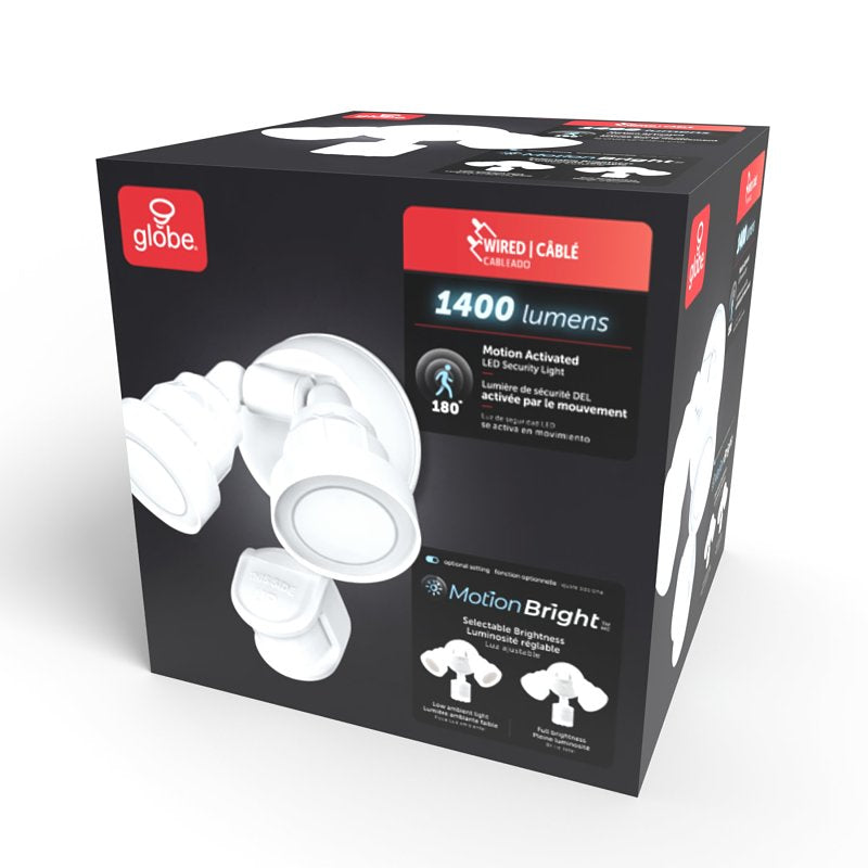 globe 17000201 Security Flood Light, 120 V, 15 W, 1 -Lamp, LED Lamp, Bright White, 1400 Lumens, 4000 K Color Temp