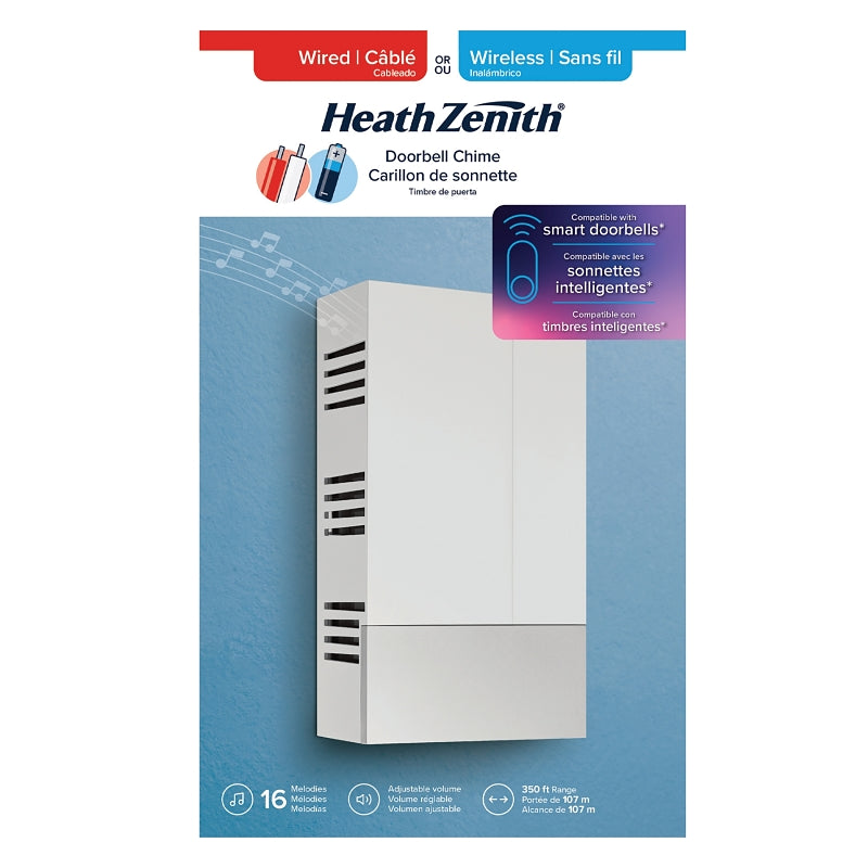 Heath Zenith 18000155 Doorbell Chime, Wired, Wireless, White