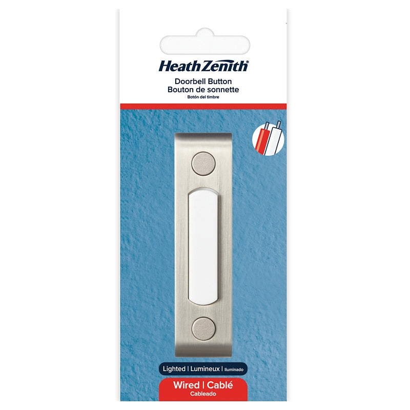 Heath Zenith 18000217 Pushbutton Doorbell, Wired, Rectangular, Silver
