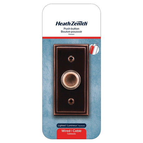 Heath Zenith SL-716 Doorbell Pushbutton, Wired, Metal, Oil-Rubbed Bronze, Lighted