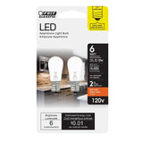 Feit Electric BP6S6/827/LED/2 LED Bulb, S6 Lamp, 6 W Equivalent, E12 Candelabra Lamp Base, Non-Dimmable, Clear