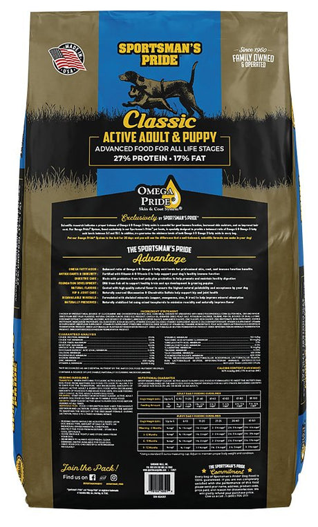 Sportsman's Pride Classic 10321 Dog Food, Adult, Puppy Breed, Dry, 40 lb Bag
