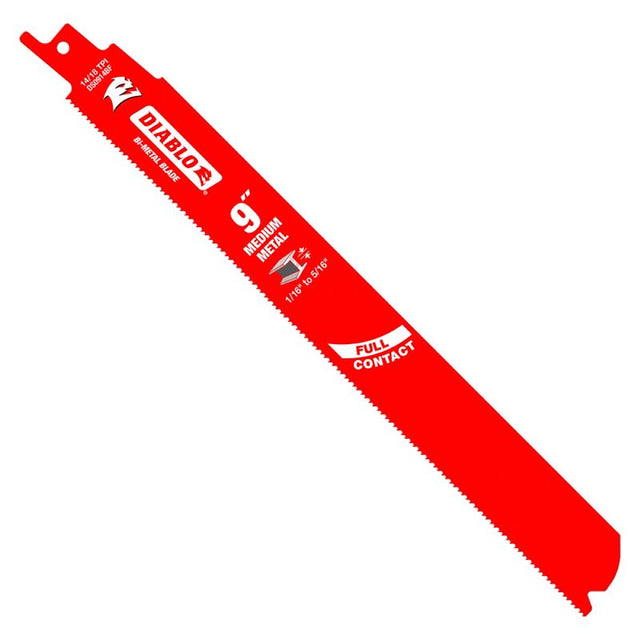 Diablo DS0914BF15 Reciprocating Saw Blade, Bi-Metal, Applicable Materials: Thin Metal, 1 in W, 9 in L, 14, 18 TPI, 15/PK