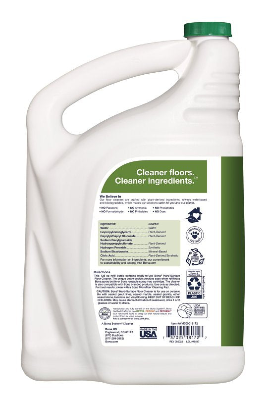 Bona WM700018172 Hard-Surface Floor Cleaner Refill, 128 oz Bottle, Liquid, Green
