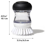 Good Grips 36481 Soap Dispensing Palm Brush, 4 in OAL, Nylon Trim, Non-Slip Handle, Silicone Handle