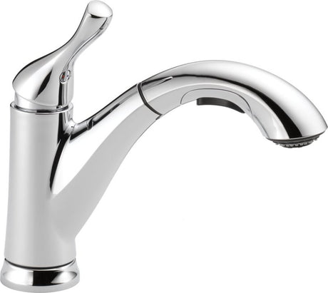 Delta 16953-DST Pull-Out Kitchen Faucet, 1.8 gpm, 1-Handle, 4-Faucet Hole, Chrome Plated, Swivel Spout