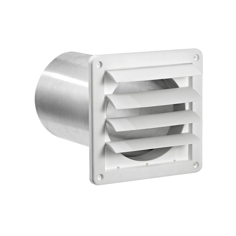 Lambro 361WTP Wall Cap Louvered Vent, 6 in Dia, Plastic, White