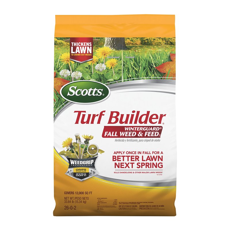 Scotts Turf Builder WinterGuard Series 22447 Fall Weed and Feed, 33.84 lb Bag, Granular, 32-0-10 N-P-K Ratio