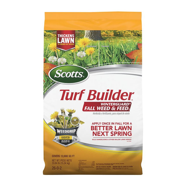 Scotts Turf Builder WinterGuard Series 22447 Fall Weed and Feed, 33.84 lb Bag, Granular, 32-0-10 N-P-K Ratio