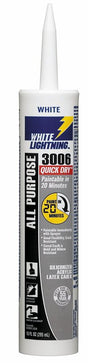 White Lightning 3006 Quick Dry W12QD0010 Caulk, White, 7 days Curing, 40 to 140 deg F, 10 fl-oz Syringe, Pack of 12