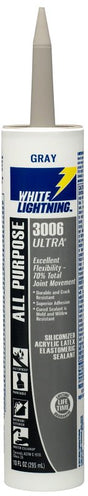 White Lightning W11004010 All Purpose Elastomeric Sealant, Gray, 5 to 7 days Curing, >40 deg F, 10 fl-oz, Cartridge, Pack of 12