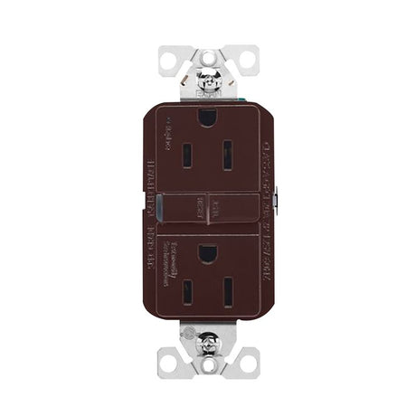Eaton GF15B Self-Test GFCI Receptacle, 125 V, 15 A, NEMA: NEMA 5-15R, Back, Side Wiring, Brown