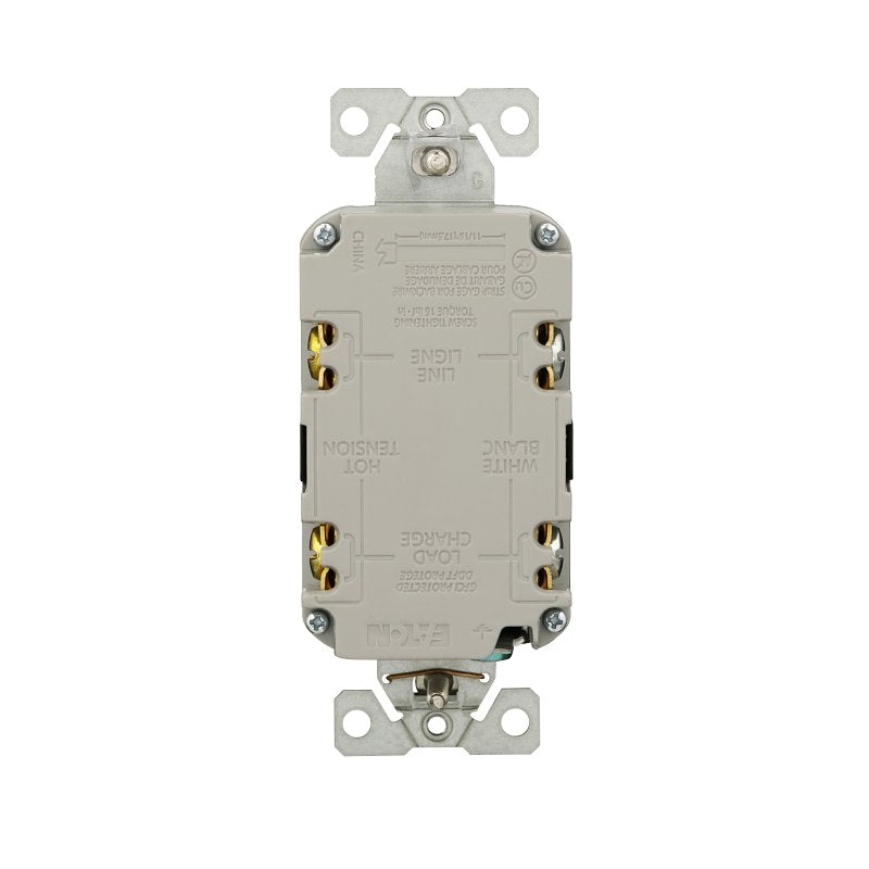 Eaton GF15BK-WP GFCI Receptacle, 125 V, 15 A, NEMA: NEMA 5-15R, Back, Side Wiring, Black
