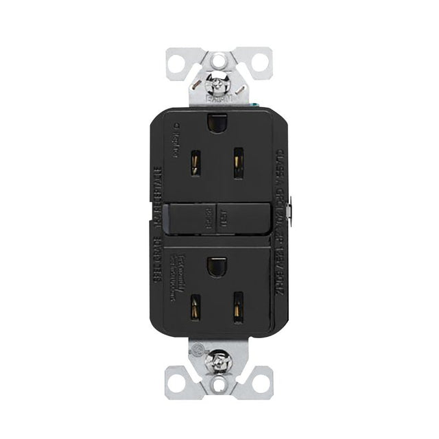 Eaton GF15BK-WP GFCI Receptacle, 125 V, 15 A, NEMA: NEMA 5-15R, Back, Side Wiring, Black