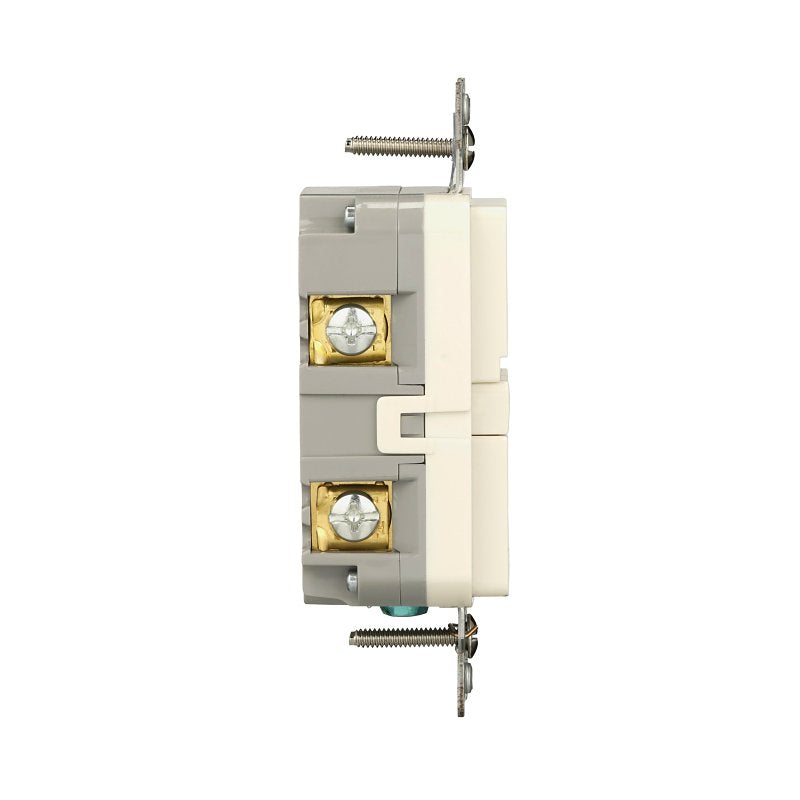 Eaton GF15LA Self-Test GFCI Receptacle, 125 V, 15 A, NEMA: NEMA 5-15R, Back, Side Wiring, Light Almond