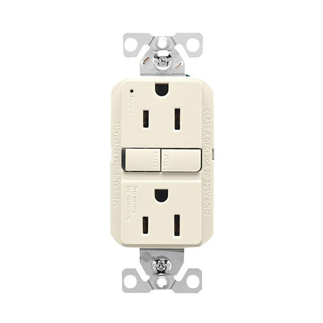 Eaton GF15LA Self-Test GFCI Receptacle, 125 V, 15 A, NEMA: NEMA 5-15R, Back, Side Wiring, Light Almond