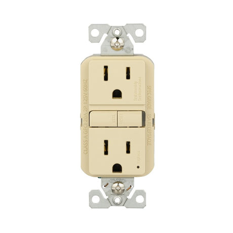 Eaton GF15V Self-Test GFCI Receptacle, 125 V, 15 A, NEMA: NEMA 5-15R, Back, Side Wiring, Ivory
