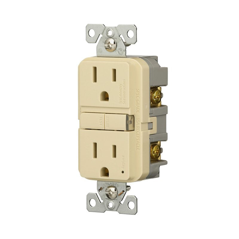 Eaton GF15V-BX-L Self-Test GFCI Receptacle, 125 V, 15 A, NEMA: NEMA 5-15R, Back, Side Wiring, Ivory