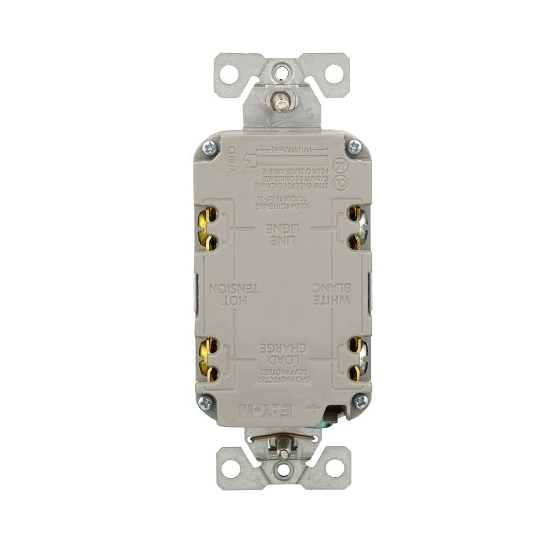 Eaton GF15W-WP GFCI Receptacle, 125 V, 15 A, NEMA: NEMA 5-15R, Back, Side Wiring, White