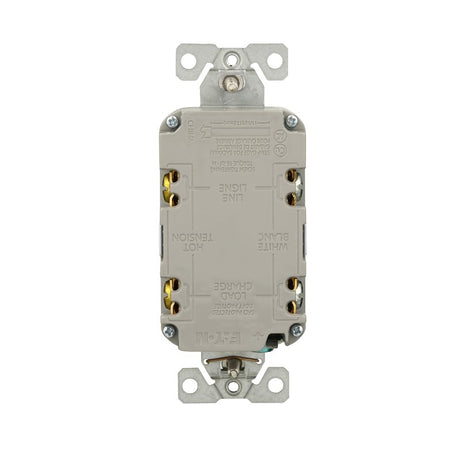 Eaton GF15W-WP GFCI Receptacle, 125 V, 15 A, NEMA: NEMA 5-15R, Back, Side Wiring, White