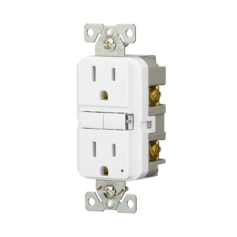 Eaton GF15W-3-L Self-Test GFCI Receptacle, 125 V, 15 A, NEMA: NEMA 5-15R, Back, Side Wiring, White