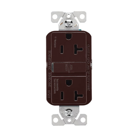 Eaton GF20B Self-Test GFCI Receptacle, 125 V, 20 A, NEMA: NEMA 5-20R, Back, Side Wiring, Brown