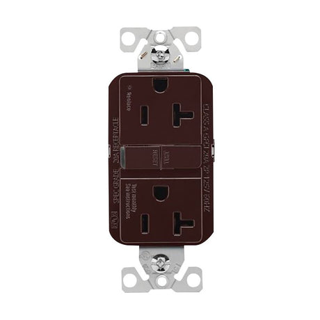 Eaton GF20B Self-Test GFCI Receptacle, 125 V, 20 A, NEMA: NEMA 5-20R, Back, Side Wiring, Brown