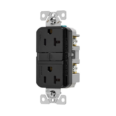 Eaton GF20BK GFCI Receptacle, 125 V, 20 A, NEMA: NEMA 5-20R, Back, Side Wiring, Black