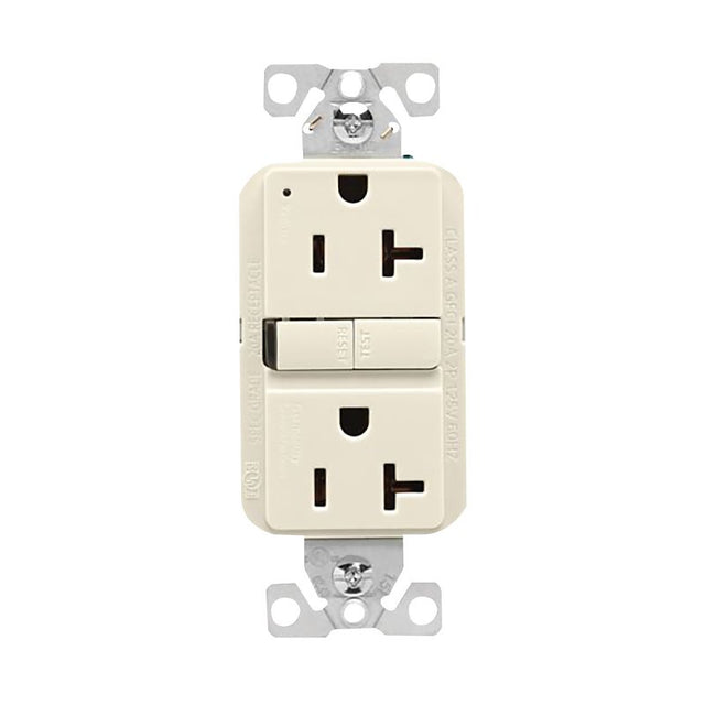 Eaton GF20LA Self-Test GFCI Receptacle, 125 V, 20 A, NEMA: NEMA 5-20R, Back, Side Wiring, Light Almond