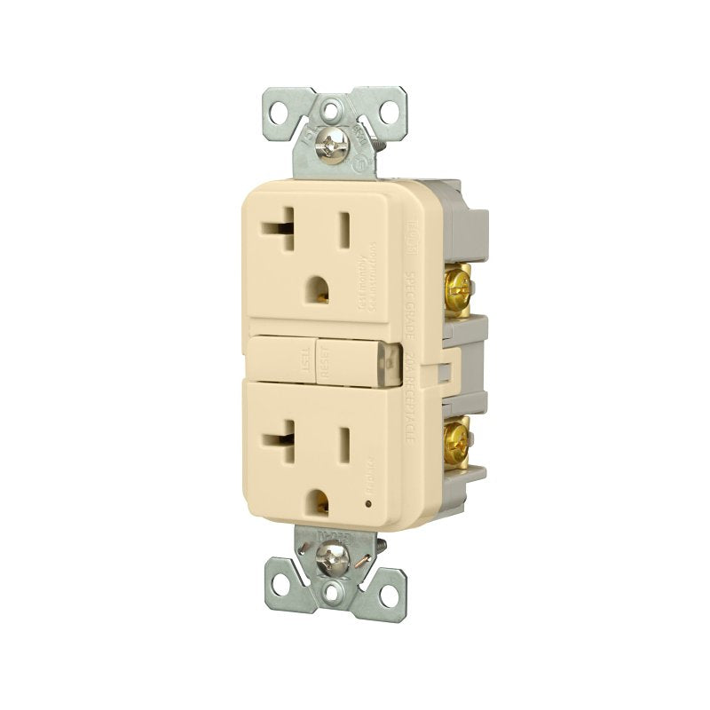 Eaton GF20V-BX-L Self-Test GFCI Receptacle, 125 V, 20 A, NEMA: NEMA 5-20R, Back, Side Wiring, Ivory