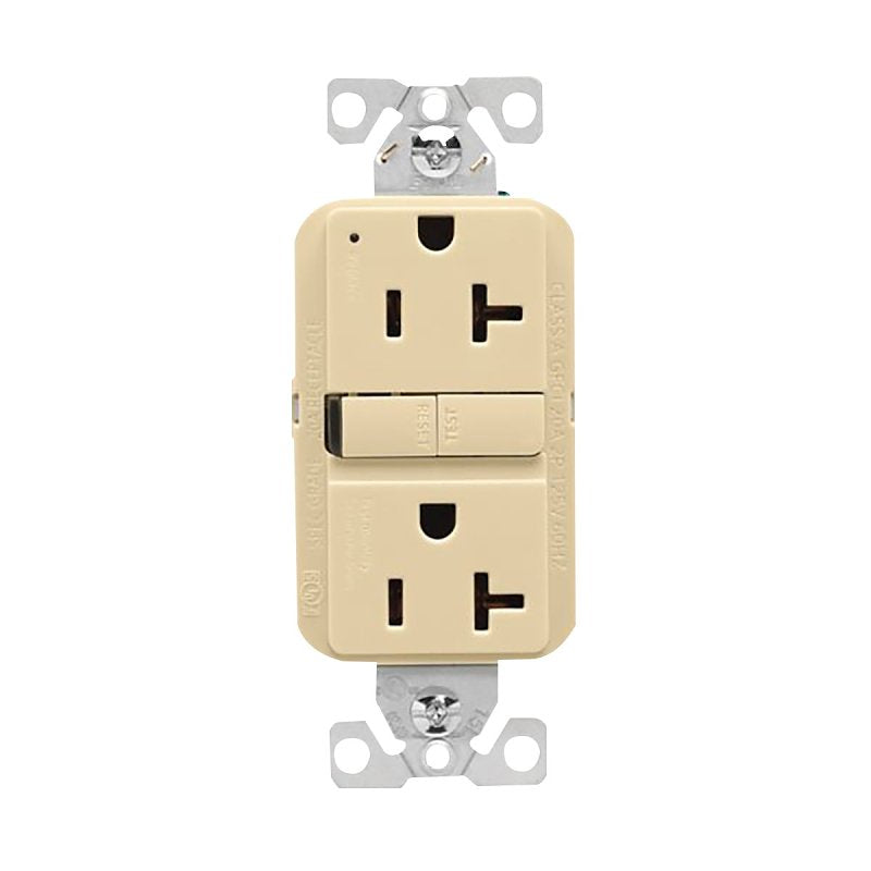 Eaton GF20V-BX-L Self-Test GFCI Receptacle, 125 V, 20 A, NEMA: NEMA 5-20R, Back, Side Wiring, Ivory