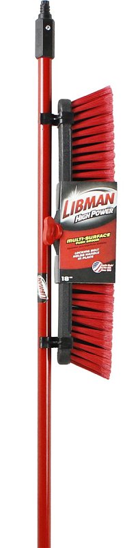 Libman 804 Push Broom, 3 in L Trim, Pet Bristle, 58-3/4 in L, Threaded, Steel Handle, Red