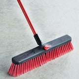 Libman 804 Push Broom, 3 in L Trim, Pet Bristle, 58-3/4 in L, Threaded, Steel Handle, Red