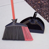 Libman 905 Angle Broom with Dustpan, 5-1/2 in L Trim, Recycled PET Bristle, Black/Red Bristle, Powder-Coated Steel